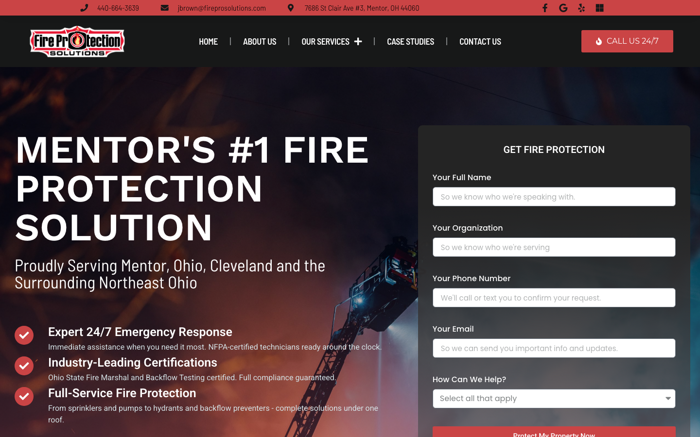 Fire Protection Solutions website, built by Lockard Design Co.